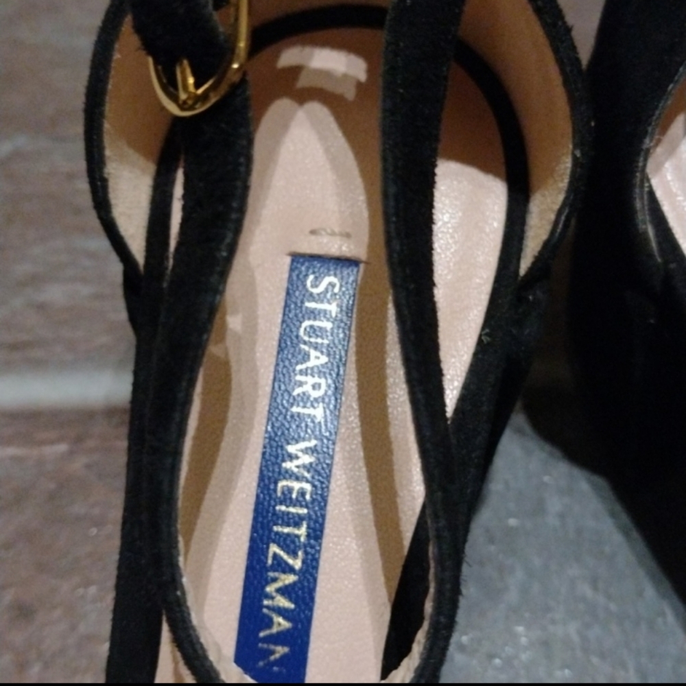 Stuart Weitzman black Suede Simple strapy block heel sandal size 4 - Picture 5 of 7